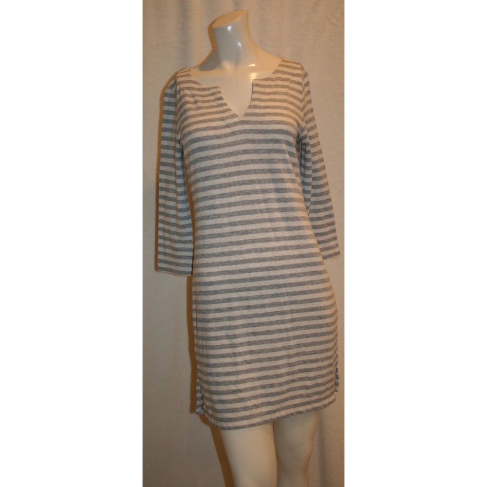 GAP  Gray White Striped Split V-Neck Lounge Tunic Dress XS
